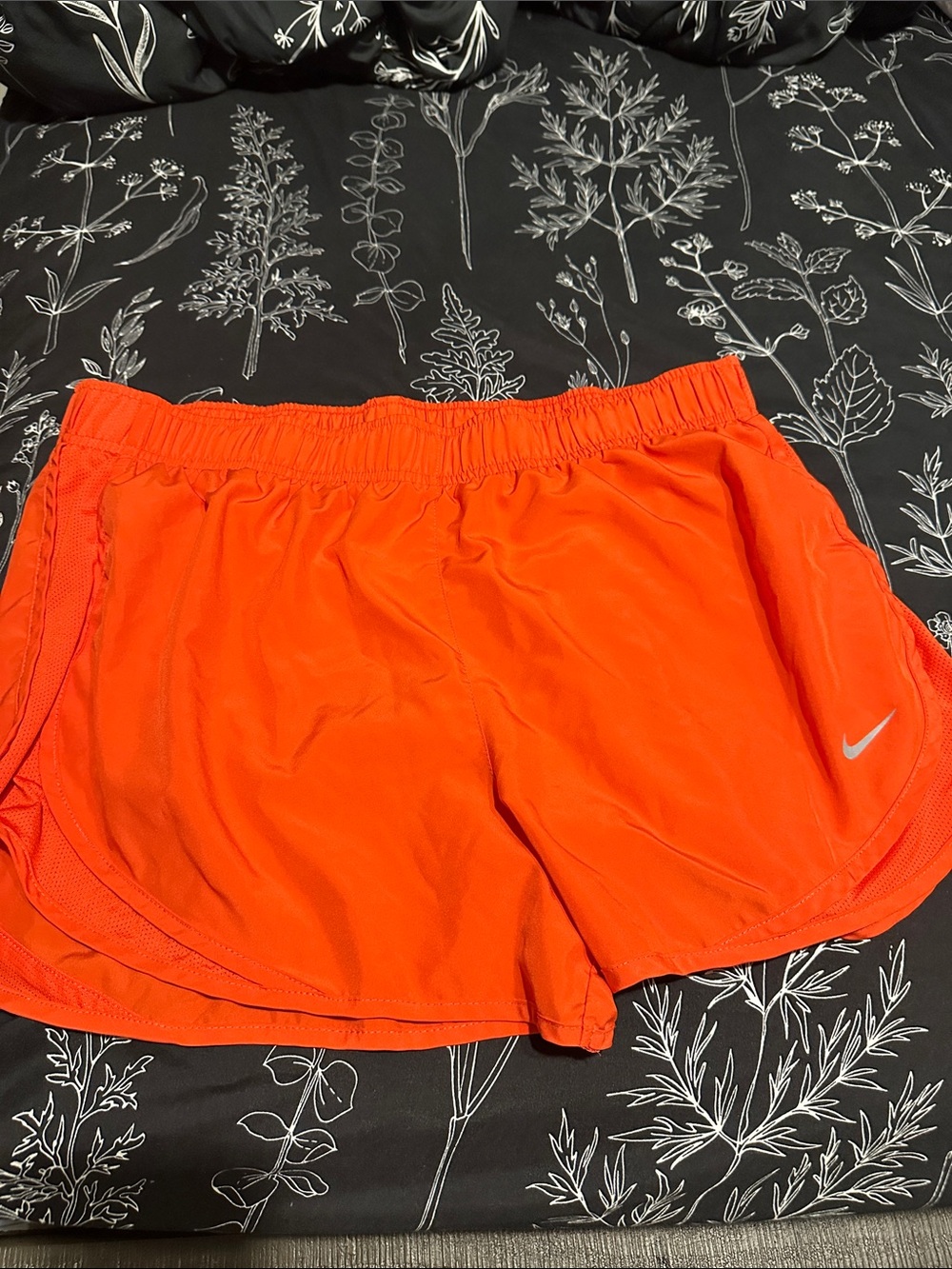 Nike Women's Bright Orange Running Shorts with Swoosh